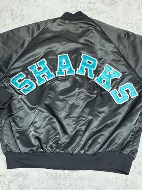 Rare Vintage 90’s San Jose Sharks Chalk Line Satin Jacket Size XL Spellout